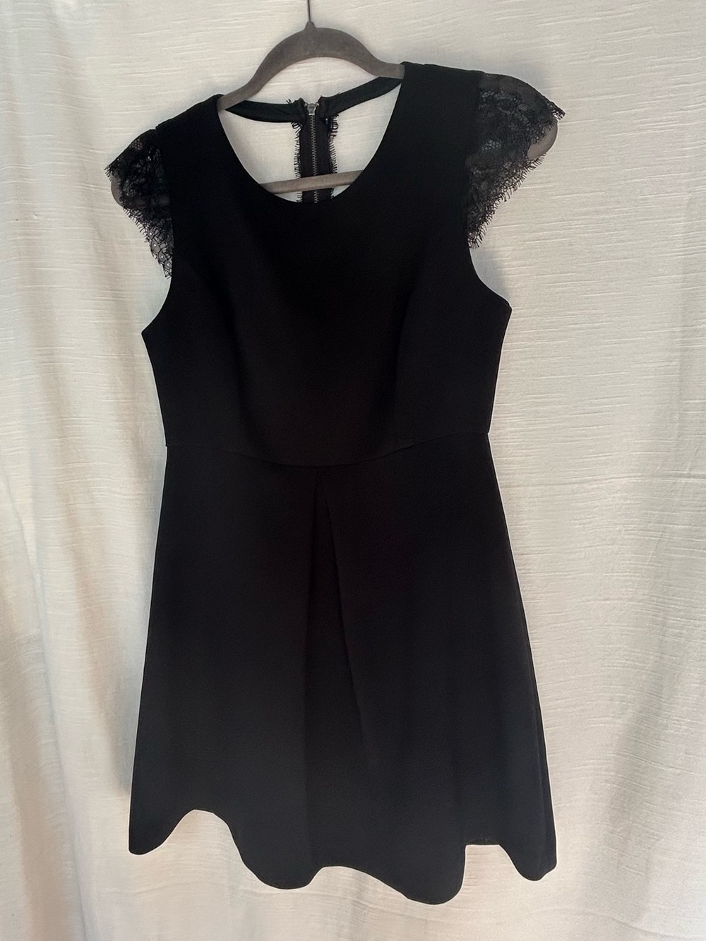 BCBGeneration Black Lace Cap Sleeve Whimsigoth Mini Dress with Back Cutout